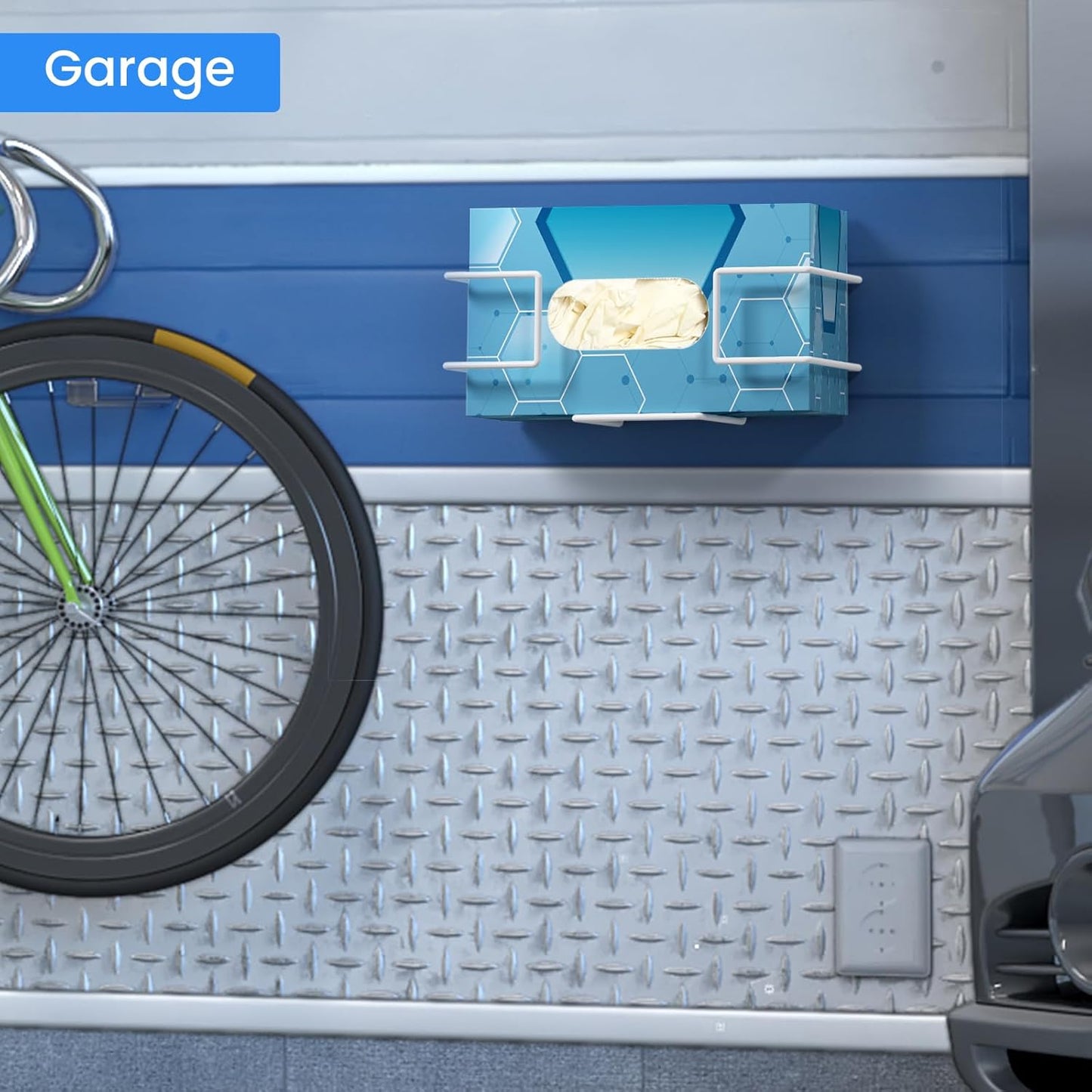 THYGIFTREE Glove Box Holder Wall Mount Disposable Glove Dispenser, Metal Glove Rack for Rubber Latex Gloves Organizer Facial Tissue, White 1pc