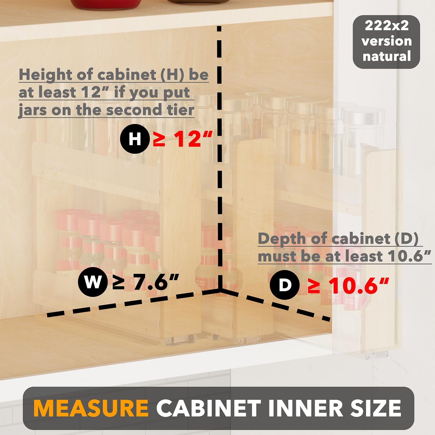 SpaceAid Bamboo Pull Out Spice Rack Organizer for Cabinet, Heavy Duty Slide Out Seasoning Kitchen