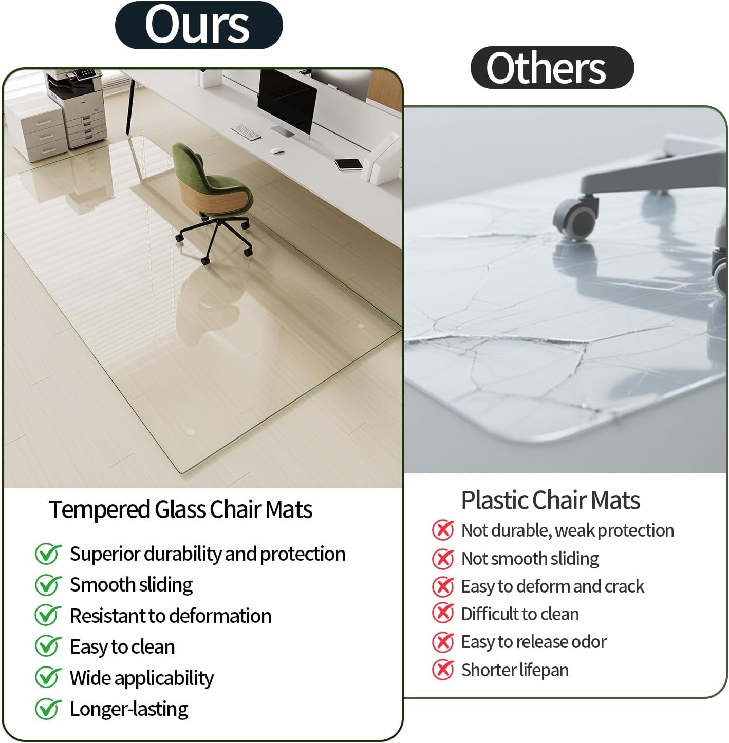 Koonmi Tempered Glass Chair Mat for Hardwood Floors & Carpets, 54" x 72“ Transparent Heavy Duty Office Floor Protector with Noise-Free Gliding Shatterproof for Home Office Desk