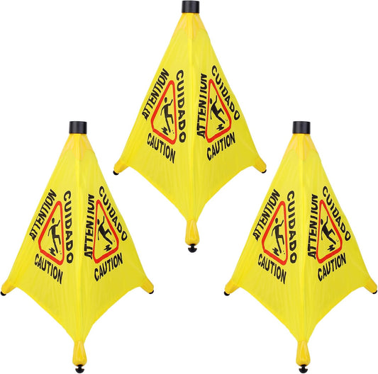 3 Pcs 20 inch Pop up Wet Floor Sign with Storage Tube, Wet Safety Signs Commercial Caution Safety