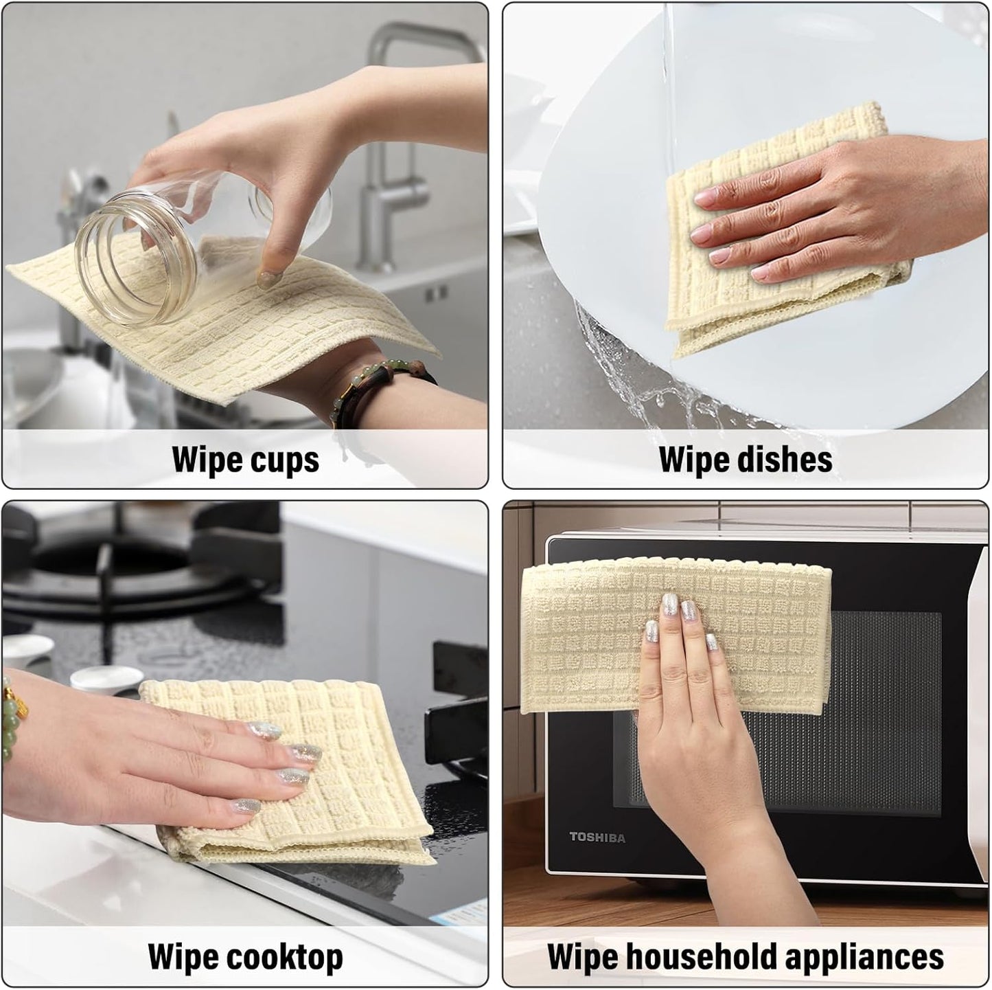 Dish Rags for Washing Dishes 8 Pack Multipurpose Wire Miracle Cleaning Coths Non-Scratch Wire Dishwashing Rag Lint Free Microfiber Cleaning Cloth for Kitchen Windows（Beige