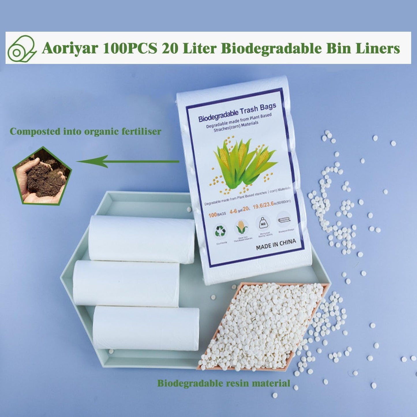 100 Count 4 Gallon Small Biodegradable Trash Bags 20L Leakage-Free Waste Basket Trash Bags Compost Garbage Bag Trash Can Liners for Kitchen, Restaurant, Office, Bedroom, Bathroom