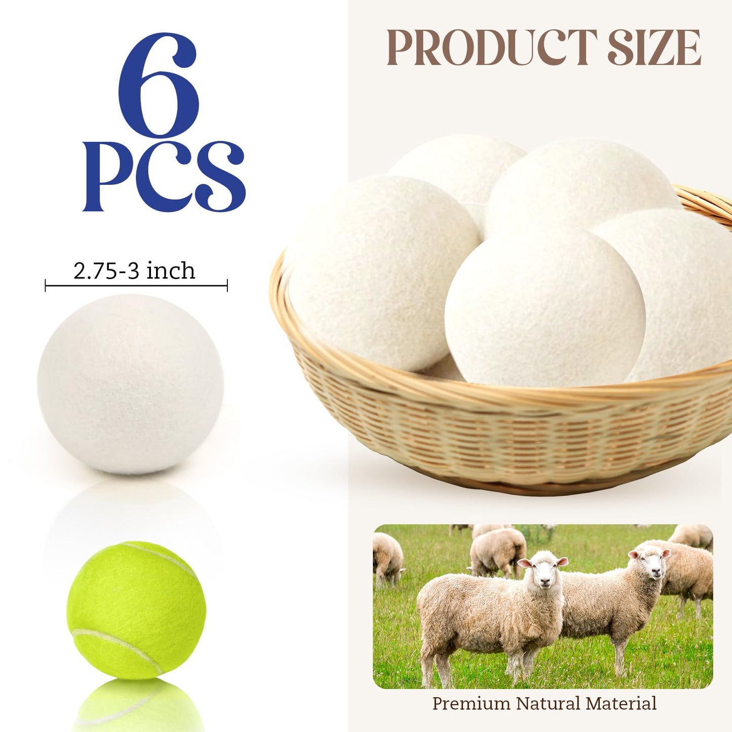 Wool Dryer Balls, New Zealand Dryer Balls Laundry Reusable Reduce Static Cling, Dryer Ball to