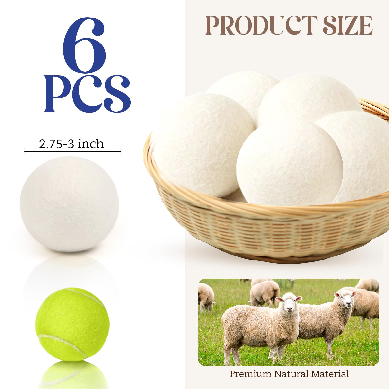 Wool Dryer Balls, New Zealand Dryer Balls Laundry Reusable Reduce Static Cling, Dryer Ball to