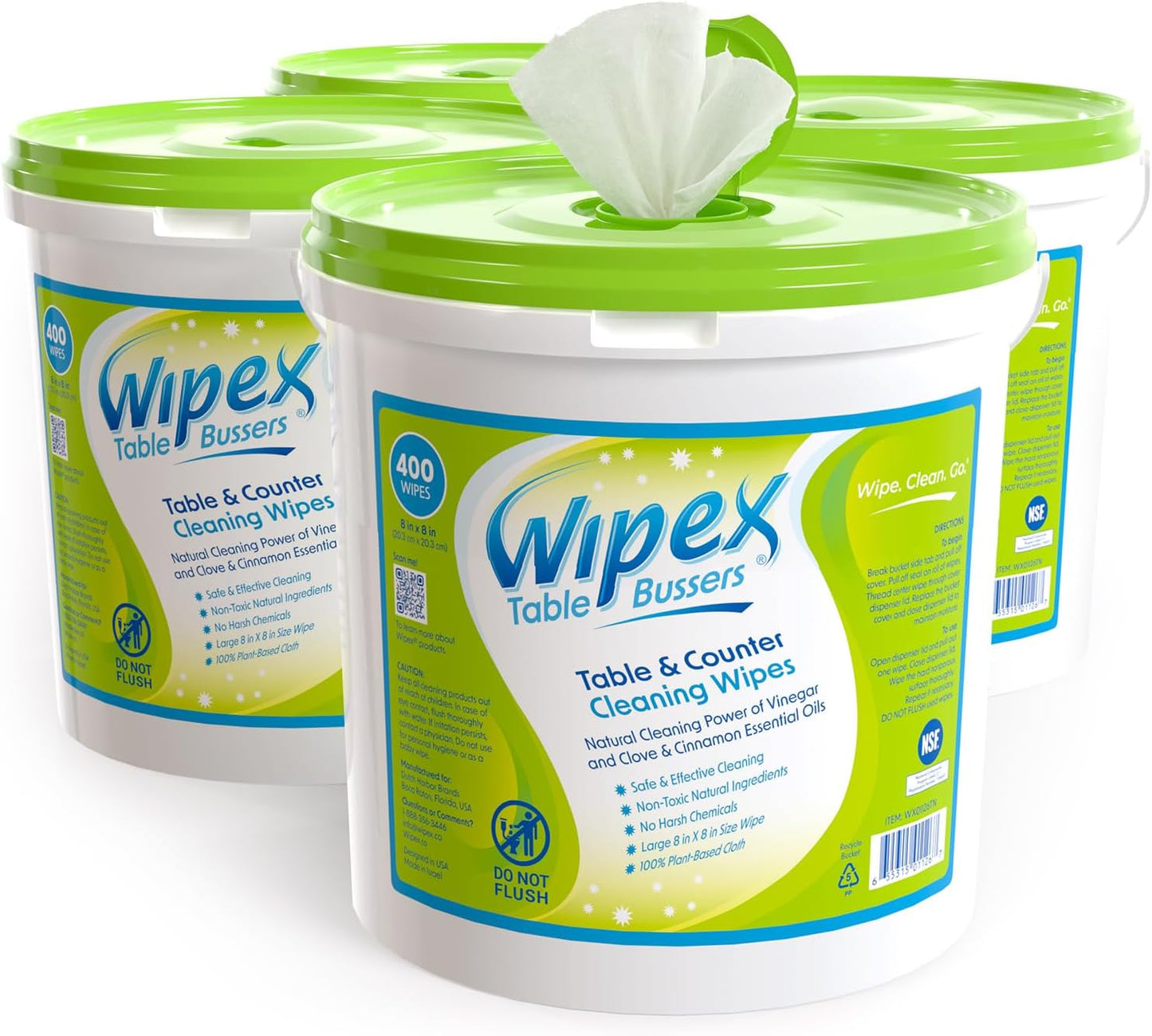 Wipex Table Bussers - Natural Table & Counter Turnover Cleaning Wipes with Vinegar, Propolis, Clove and Cinnamon Oil, 400 Count (4 Buckets, 1600 Wipes)