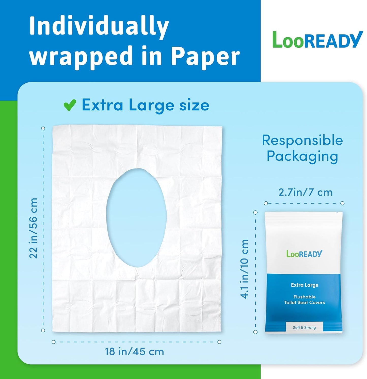 Toilet Seat Covers Disposable Flushable - Extra Thick & Large (18x22") - Individually Wrapped Toilet Seat Cover for Travel & Public Bathroom - Premium Quality, Convenient, and Hygienic (30 Pack)