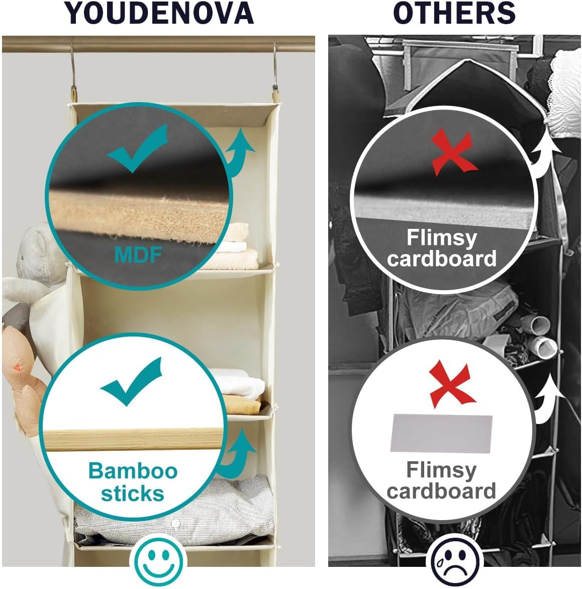 YOUDENOVA Hanging Closet Organizer, 5-Shelf Closet Hanging Storage Shelves, Beige