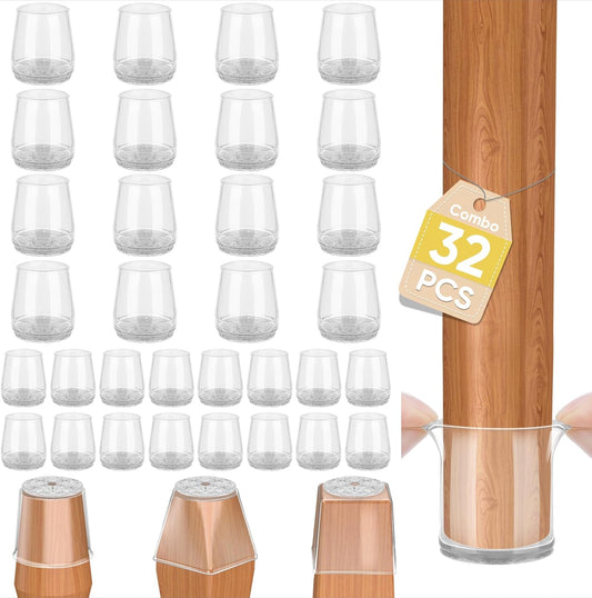 BALEINE 32 Pack Silicone Chair Leg Floor Protectors, Stool Leg Protectors Cap, Non-Slip Chair Leg