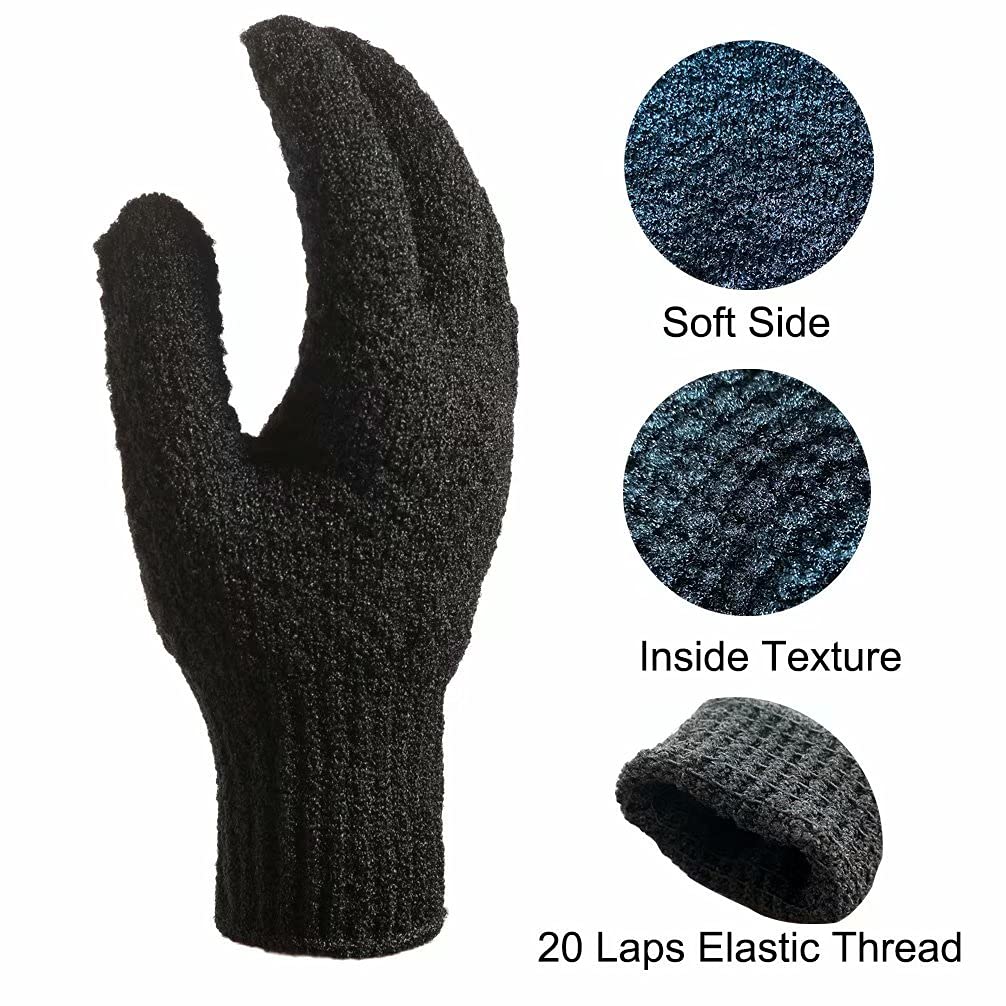 2 Pairs Bath Exfoliating Gloves for men and women – CLEEDY 4 Pcs Heavy and Large Exfoliating Gloves Scrubbing for Shower, Spa, Massage - Scrub Exfoliating Mitts for Body, Face, Hand and Foot (black)