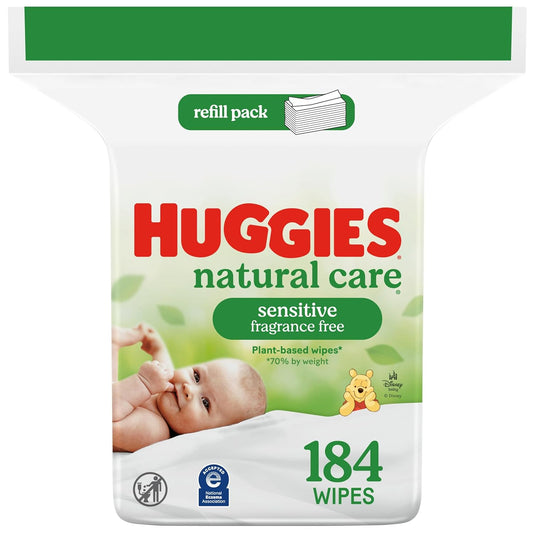 Huggies Natural Care Sensitive Baby Wipes, Unscented, Hypoallergenic, 99% Purified Water, 1 Refill Pack (184 Wipes Total)