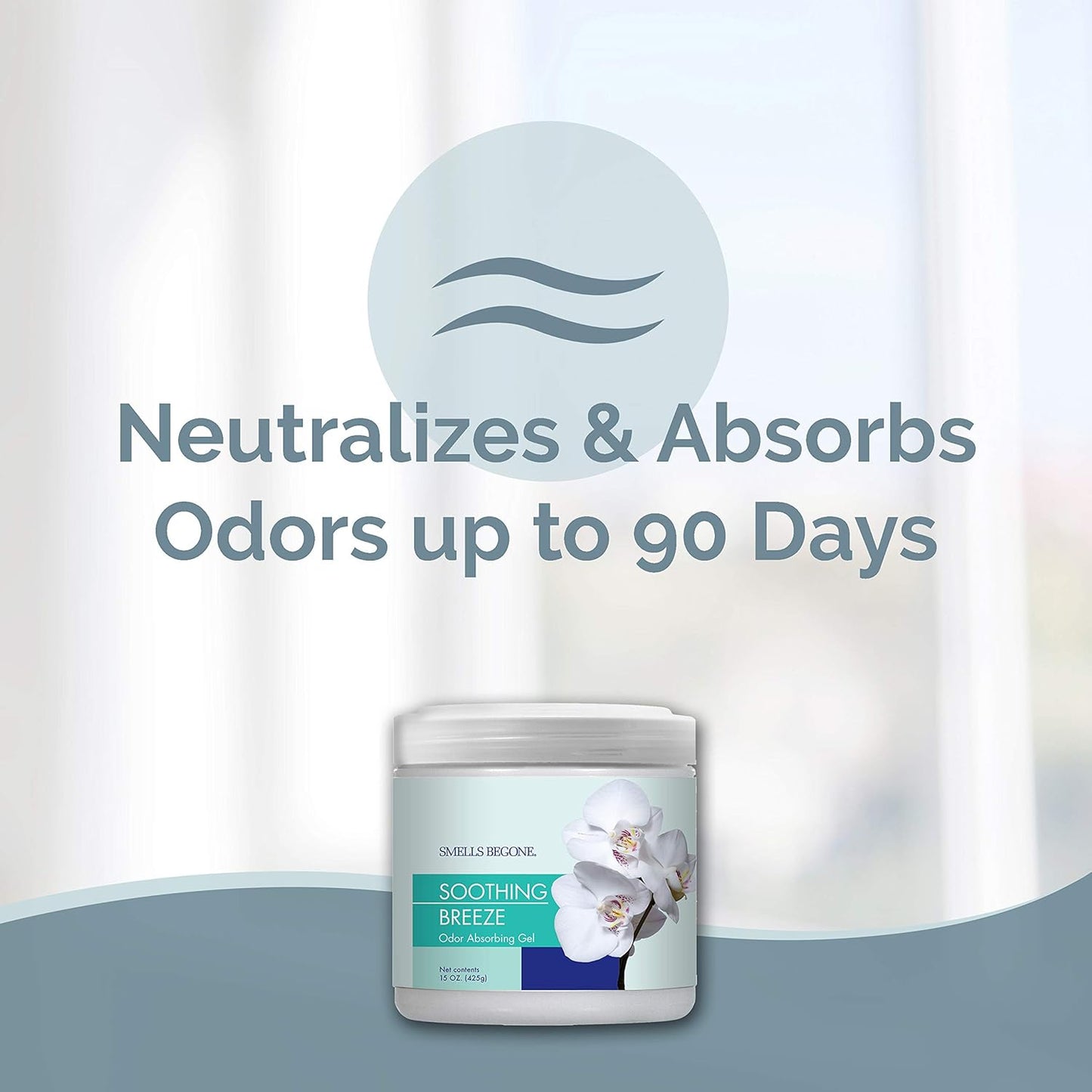 SMELLS BEGONE Air Freshener Odor Absorber Gel - Absorbs Odor from Bathrooms, Cars, Pet Areas, Boats and RVs - Made with Essential Oils - Soothing Breeze Scent - 15 Ounce