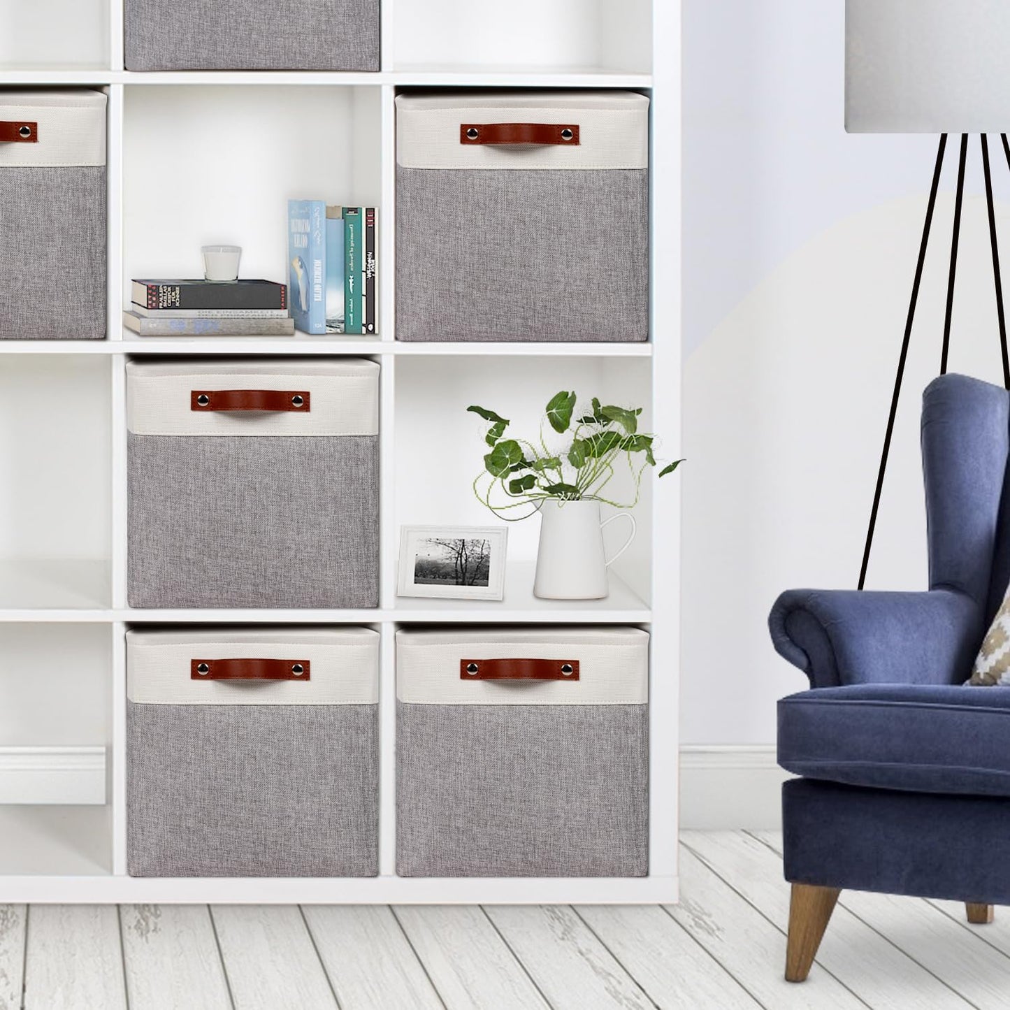 Univivi Storage Bins with Hard Bottom,13 x 13 x13 Cube Storage Baskets with Handles,Gray Foldable Fabric Storage Bins Organizer Baskets for Closet