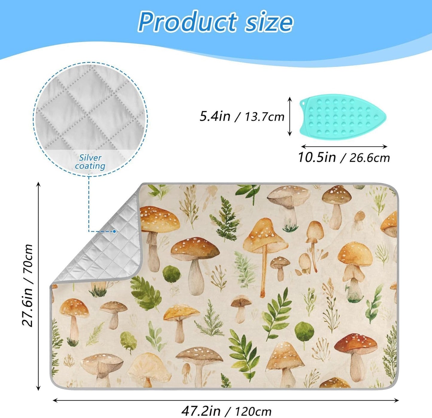 Ironing Mat Portable Ironing Pad Ironing Blanket for Table Top Heat Resistance Double-Side Using Travel Large 47.2 x 27.6 Inch Foldable Lightweight Watercolor Mushrooms Beige
