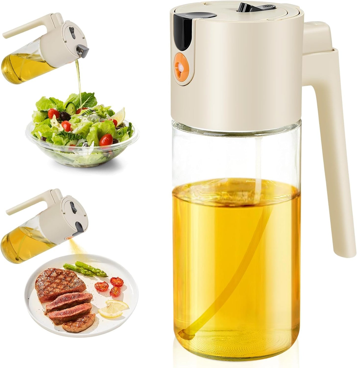 Oil Sprayer For Cooking with Leak-Proof Seal, One Touch Mist - 600ML Kitchen Oil Dispenser Bottle for Air Fryer, BBQ, Baking, Salad(White)