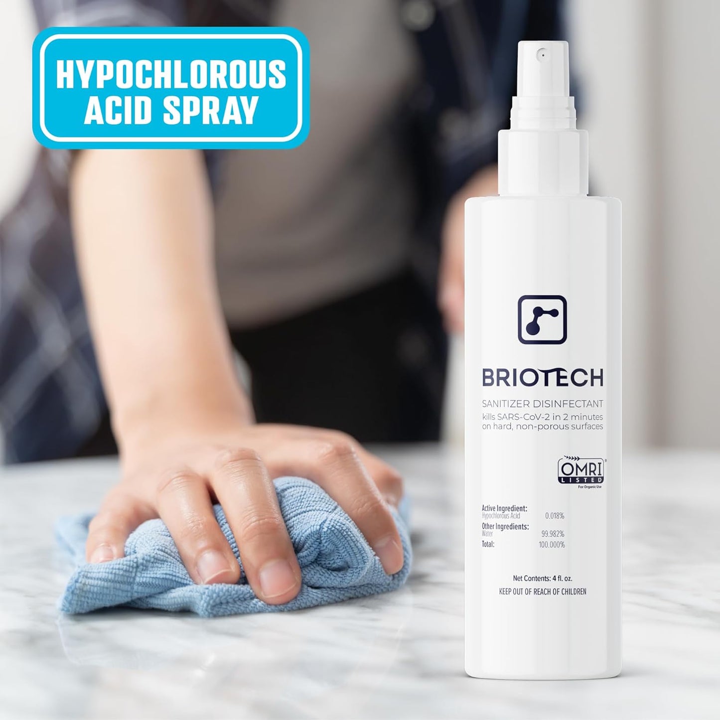 BRIOTECH Sanitizer Disinfectant Hypochlorous Spray, Kill 99.99% of Viruses & Bacteria, Control Mold, Eliminate Odor, Gentle for Nursery & Play Rooms, Food Contact Surface Sanitizer, 8 fl oz (2 Pack)