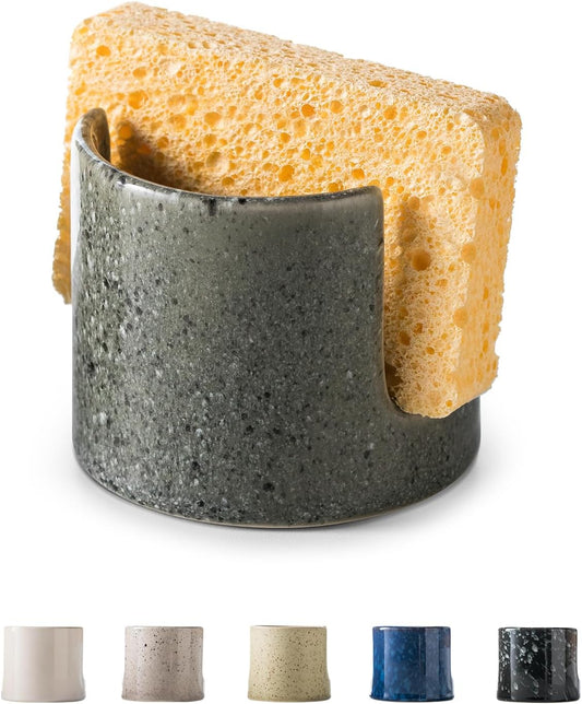 Kitchen Sponge Holder, Ceramic Dish Sponge Holder Scrubby Daddy Farmhouse Dish Rack Brush Holder for Bathroom, Kitchen, Sink, Special Gray