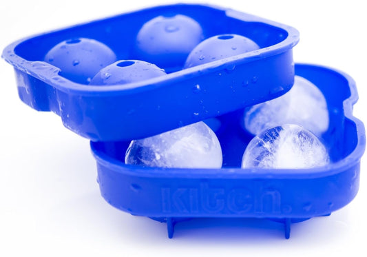 Ice Ball Maker Mold - Flexible Silicone Ice Tray - Molds 4 X 4.5cm Round Ice Ball Spheres - Cobalt