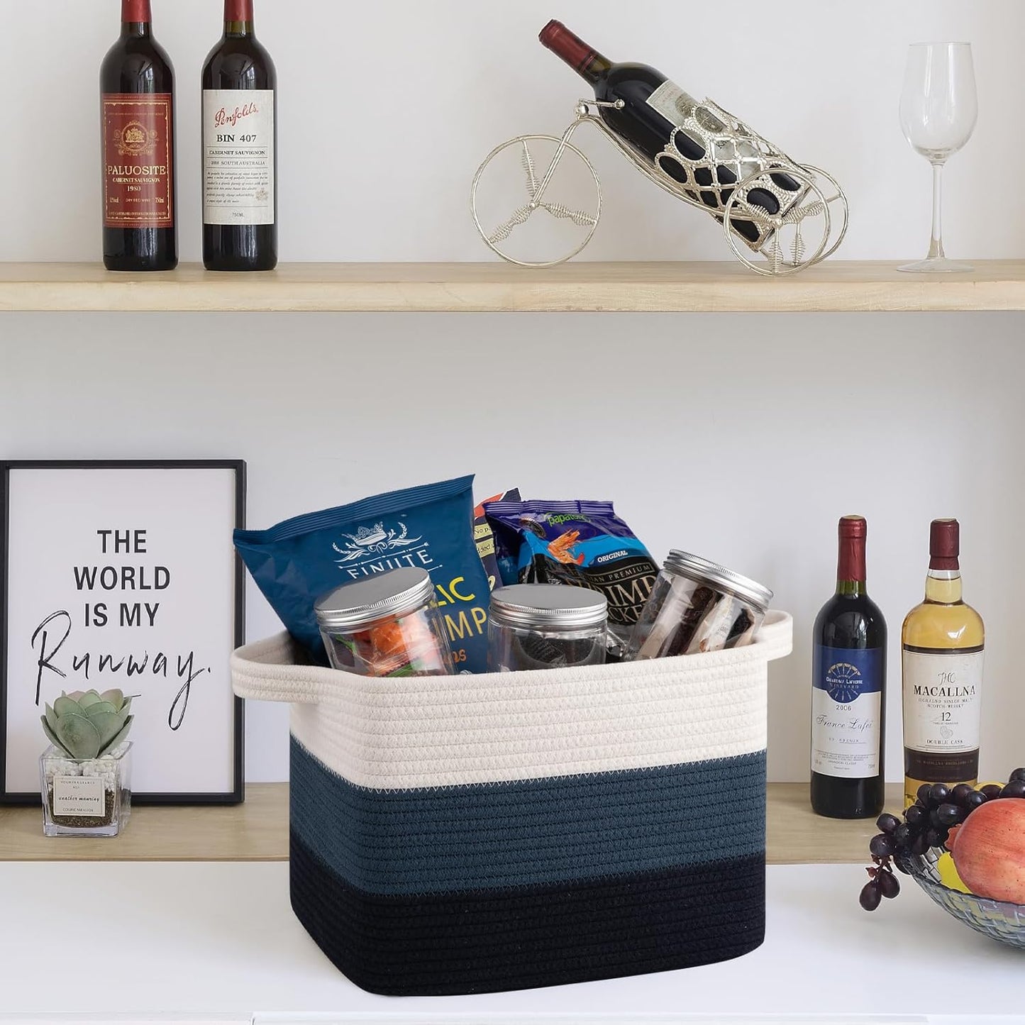 OIAHOMY Storage Basket, Woven Baskets for Storage, Cotton Rope Basket for toys,Towel Baskets for Bathroom - Pack of 3, Gradient Blue