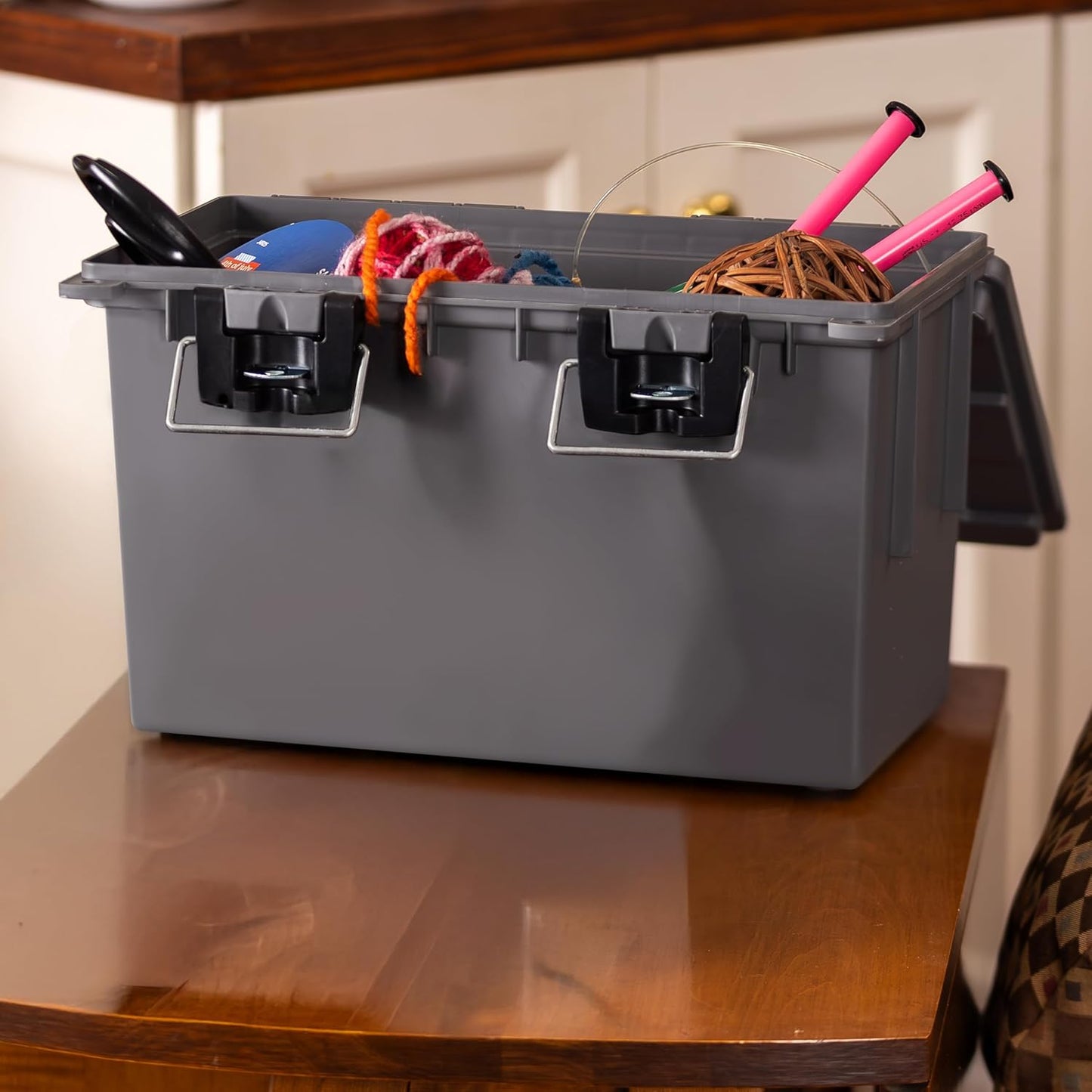 Sheffield 12766 XL Storage Bins With Lids, 4-Pack Stackable Storage Bins, Made in USA, Lockable and Water-Resistant Containers with Lids, Plastic Containers for Home, Classroom, and Dorm