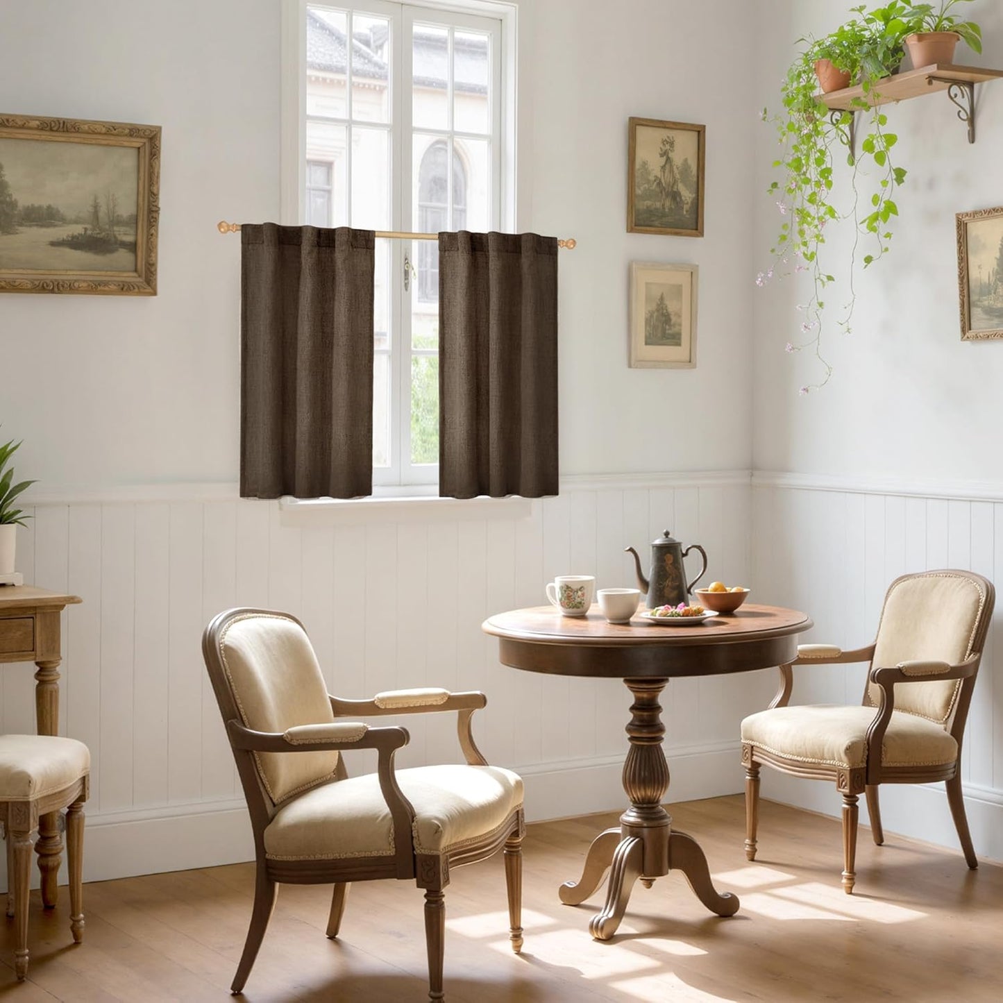 YoungsTex Brown Linen Kitchen Curtains 36 Inch Length, Half Window Drapes Light Filtering Semi Sheer with Rod Pocket Back Tab for Cafe Bathroom Window Over Sink, 30 x 36 Inch, 2 Panels