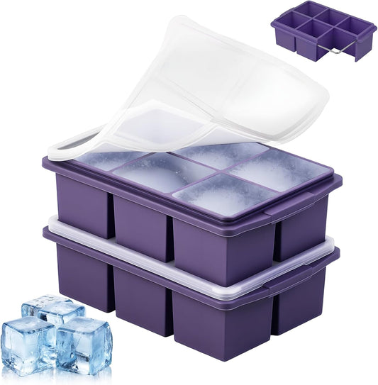 Large Ice Cube Trays for Whiskey (2 Pack) - Silicone Ice Cube Molds with Steel Frame Reinforcement