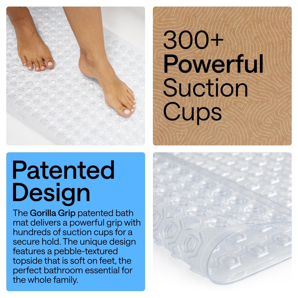 GORILLA GRIP Patented Bath Tub Shower Mat, Machine Washable Bathtub Floor Liner Mats, Suction Cups