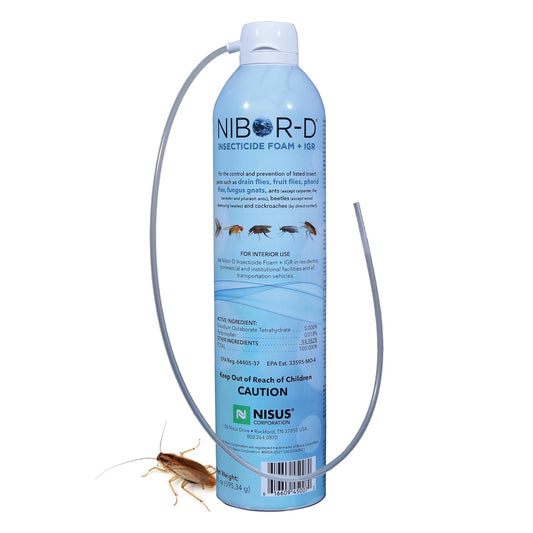 Nibor-D Insecticide Foam with IGR, Ready-to-Use for Fly and Cockroach Control, 360 Degree Application, Includes 17" Hose (1 Pack, 21 oz Can)