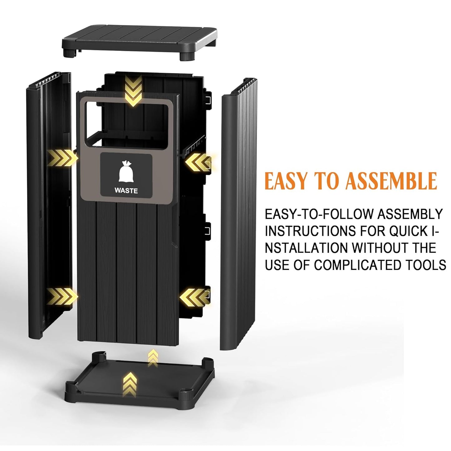 ROJIK 35" Tall Outdoor Trash Can,Weatherproof Resin Garbage Indoor Durable Lightweight,Suitable for Patio Office Kitchen,Easy to Clean,Assemble(Waste, Black)