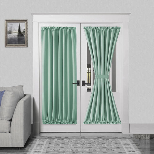 DWCN French Door Curtains – Rod Pocket Thermal Blackout Curtain for Doors with Glass Window, Kitchen and Patio Doors for Privacy, 54 X 72 Inches Long, 1 Curtain Panel with Tieback, Light Sage