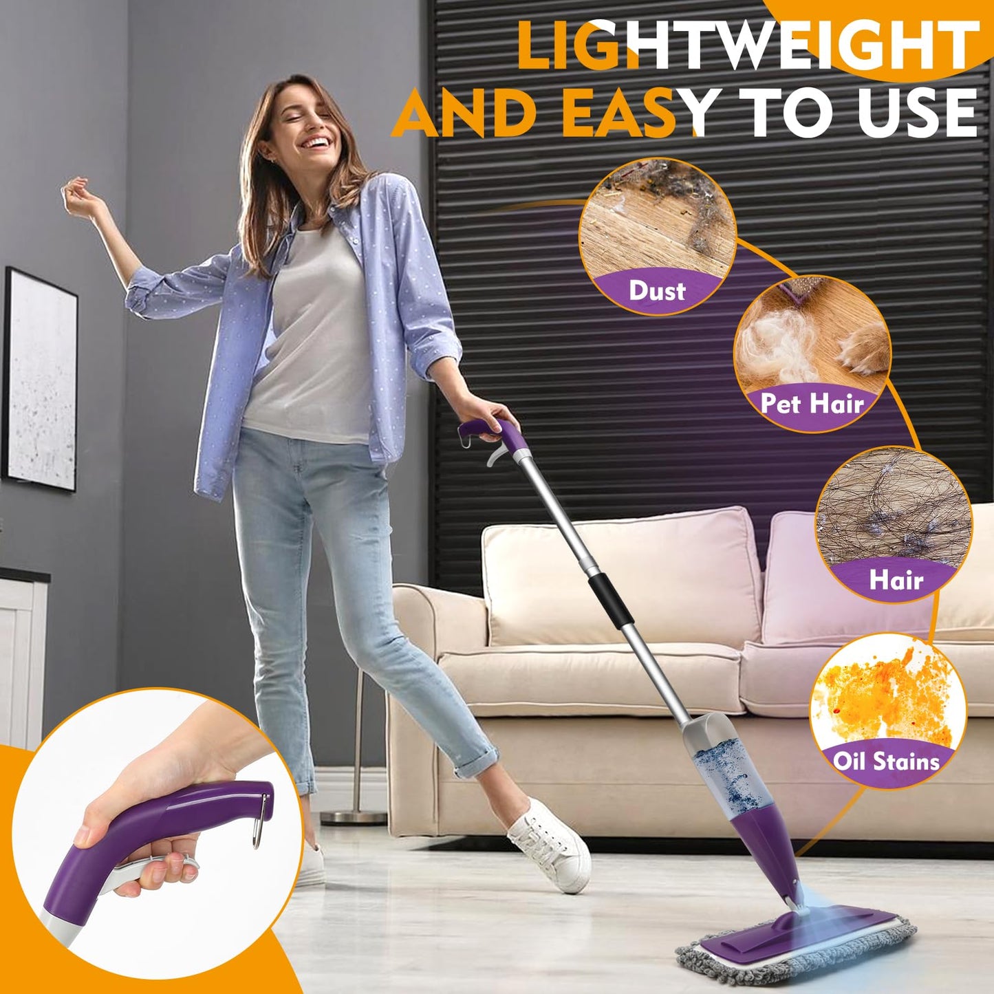 Microfiber Spray Mop for Floor Cleaning with Washable Pads,Dry Wet Use