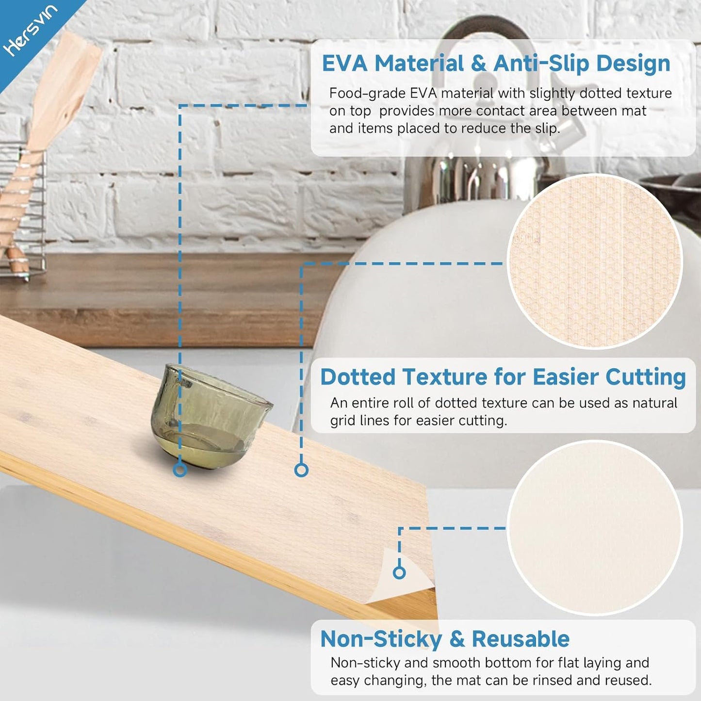 Shelf Liners 20 in x 20 ft EVA Drawer Mats, Non-Adhesive Cupboard Protector, Kitchen Cabinet Lining Fridge Liner (Clear Flat Dot, 50.8x610cm)