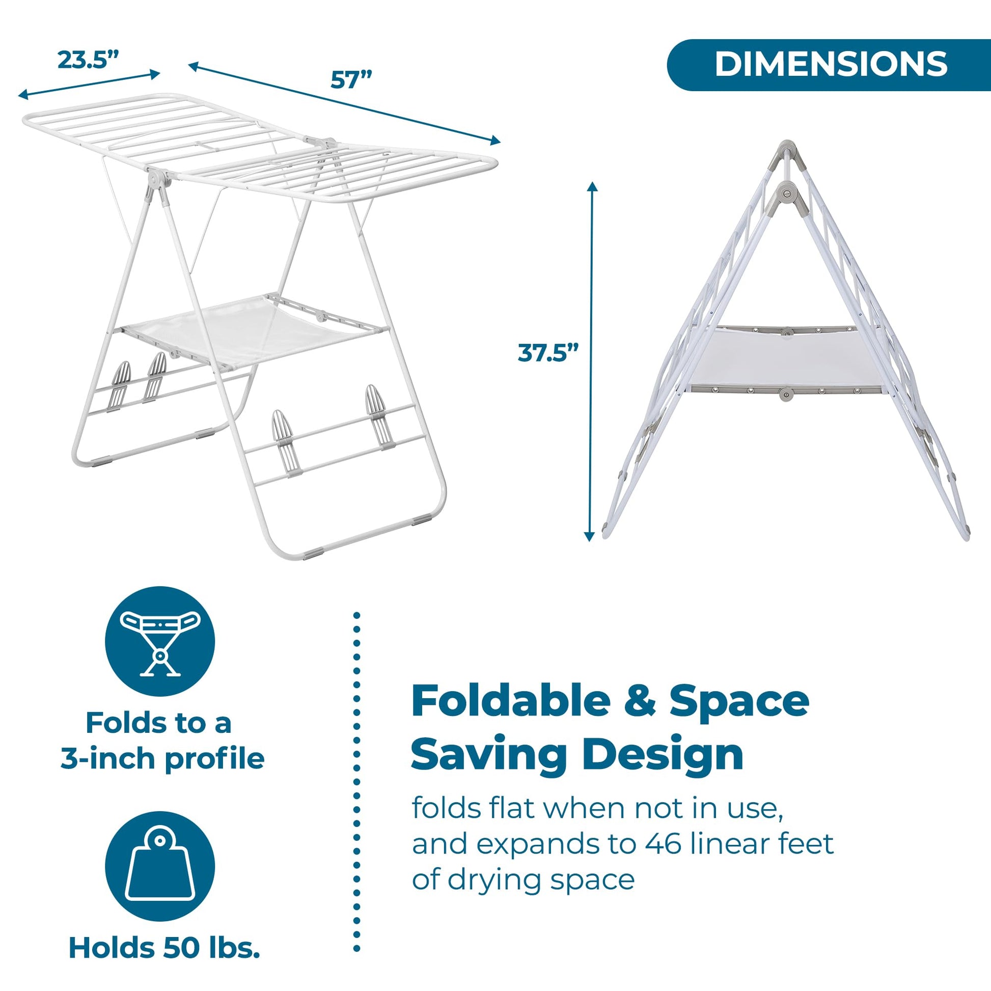 Honey-Can-Do Heavy-Duty Gullwing Clothes Drying Rack, 50 lb, White