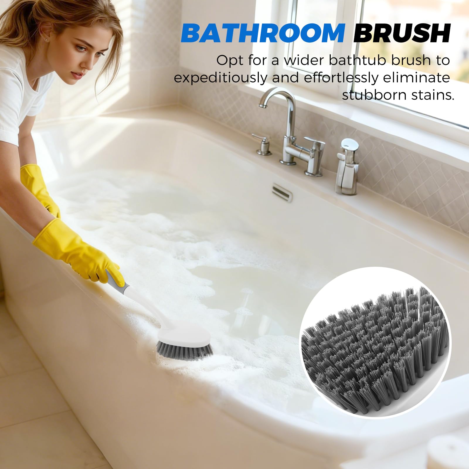 3 Pack Heavy Duty Scrub Brush Set for Household Use, Long Scrub Brush, Handheld Scrub Brush, and