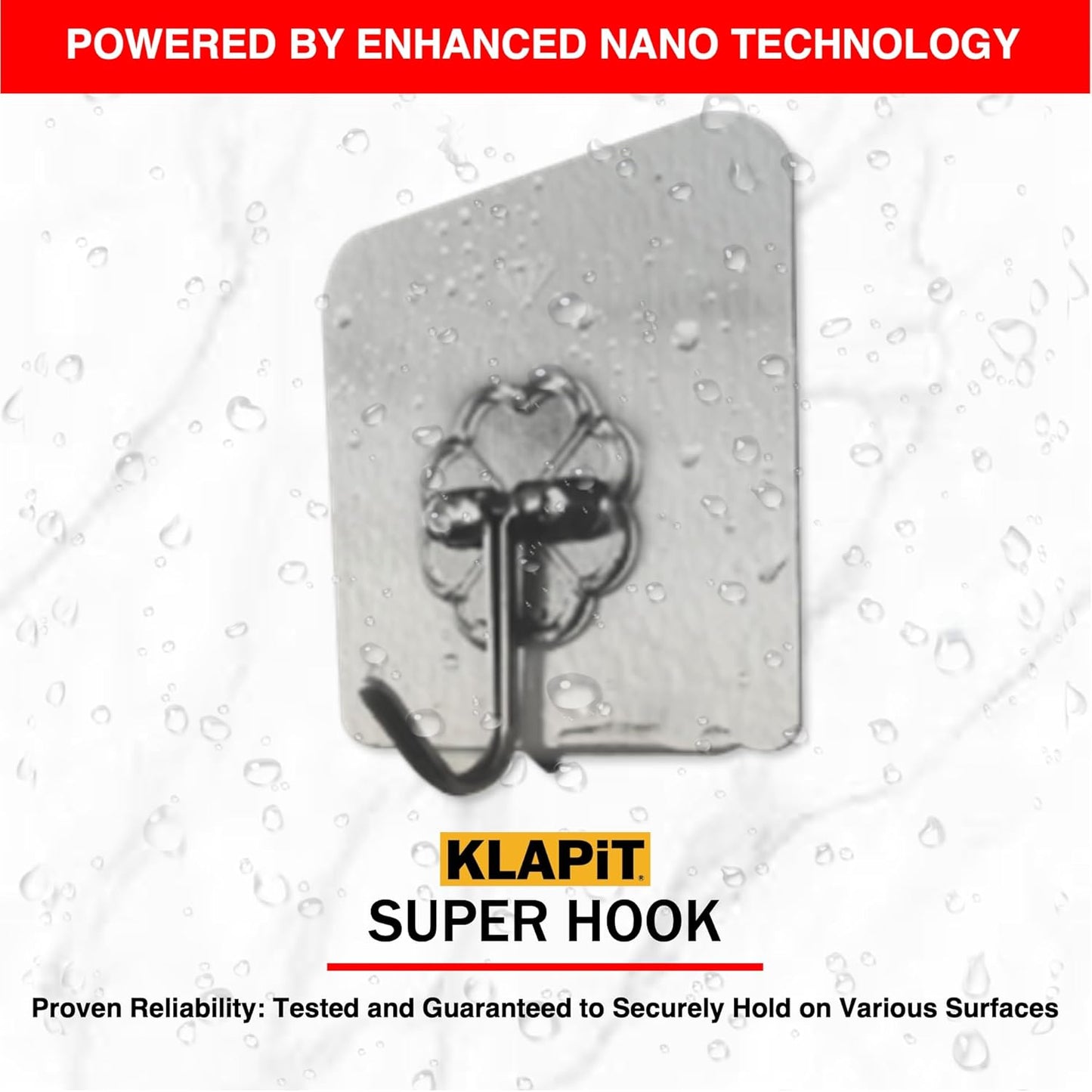KLAPiT Super Hook - Heavy-Duty Adhesive Clear Wall Hooks, Holds Up to 11 lbs, Waterproof, No Damage, Easy Install on Tile, Wood, Stone, Glass & Metal - Made of Steel (Clear, 16pc)