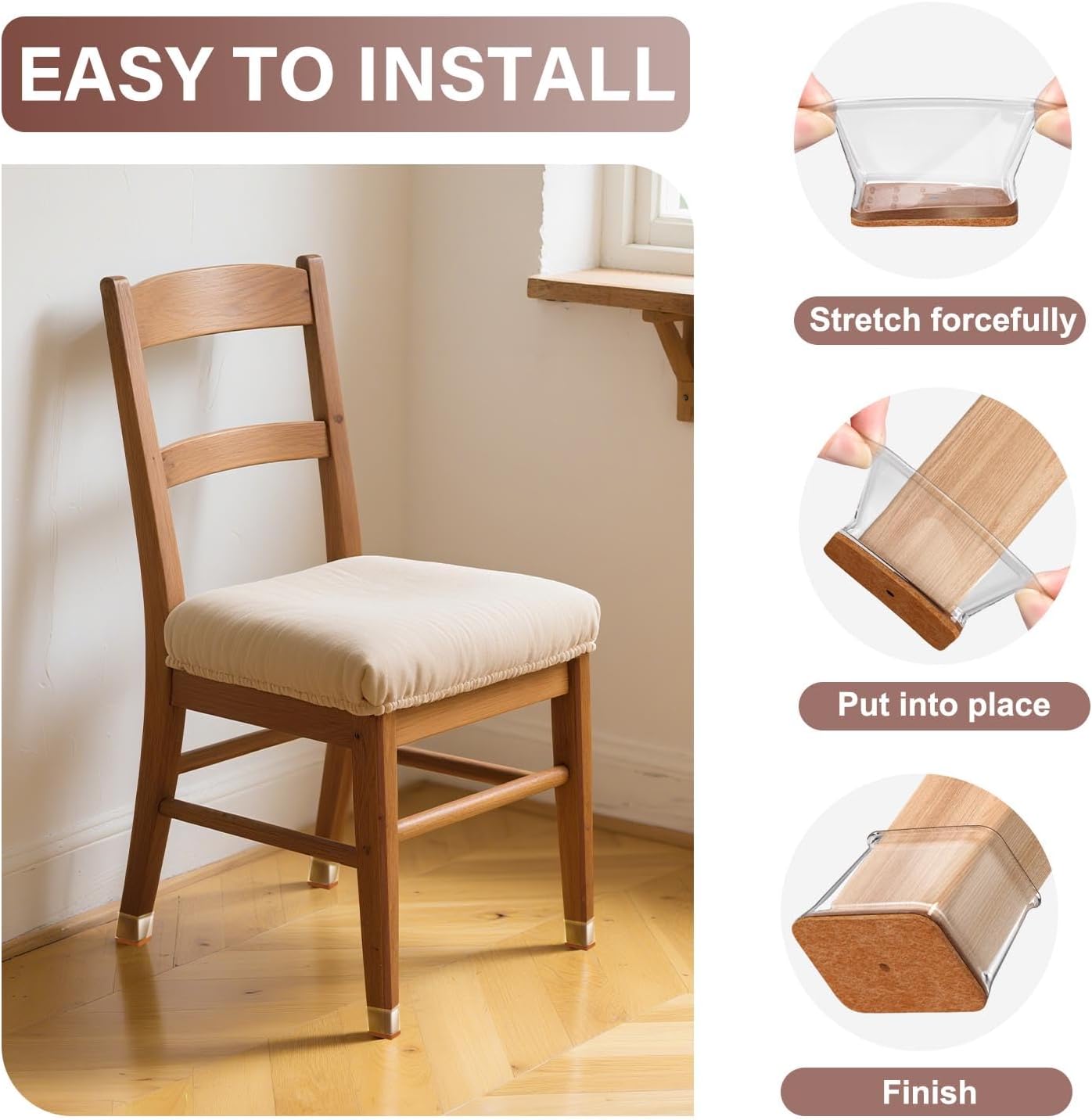 Chair Leg Floor Protectors Rectangle Chair Leg Protectors for Hardwood Floors Silicone Caps Felt Furniture Pads Covers Anti-Scratch Reduce Noise 16 Pack Clear Fit Perimeter 5" to 5‑7/8"