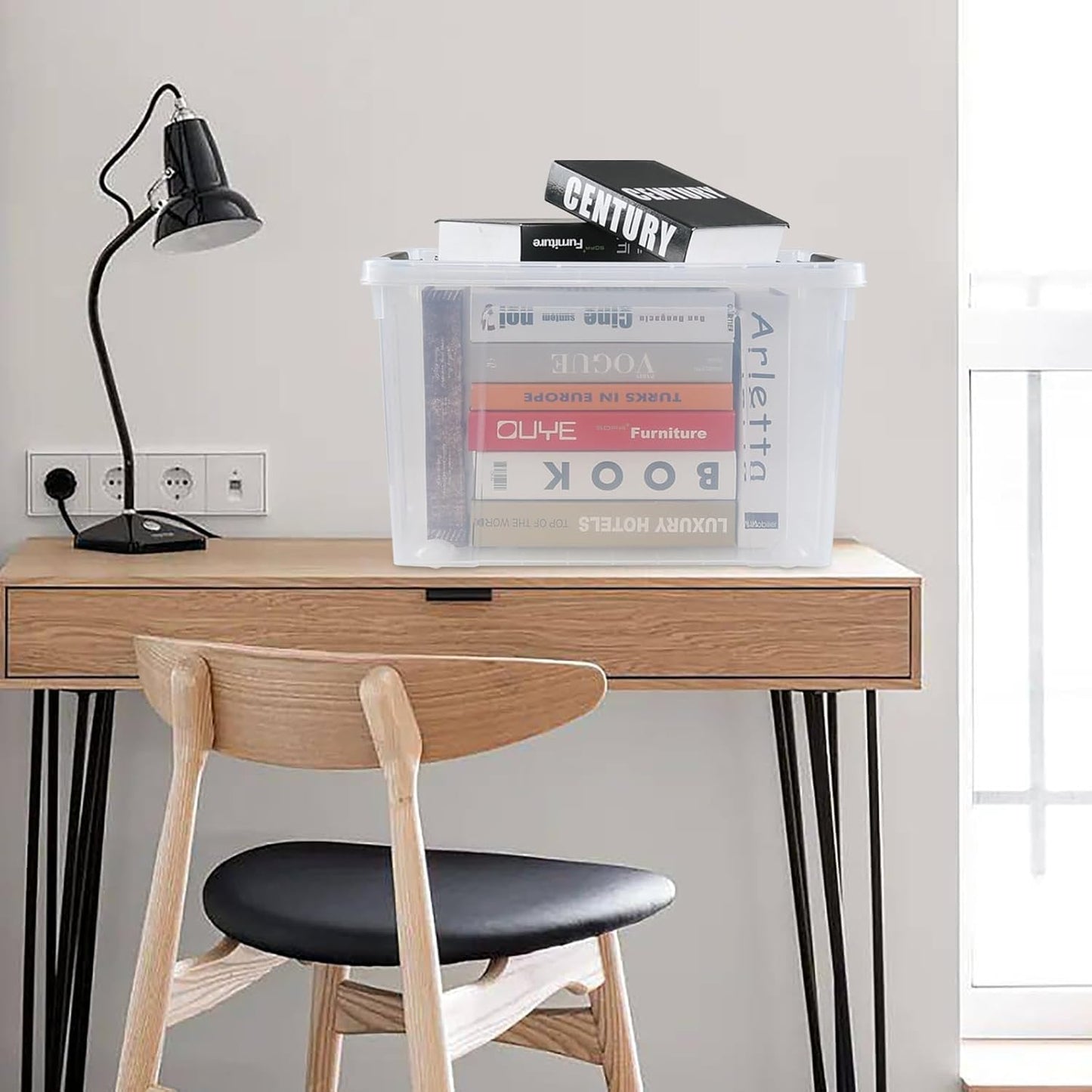 Pekky 22 Qt Clear Plastic Storage Bins with Lids and Wheels, 6 Packs Plastic Latching Container Box for Organizing