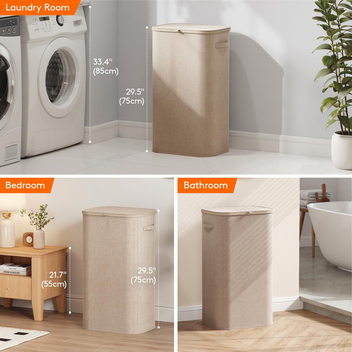 Lifewit 105L Large Laundry Basket with Lid, Laundry Hamper with Plastic Handles and Removable Bag