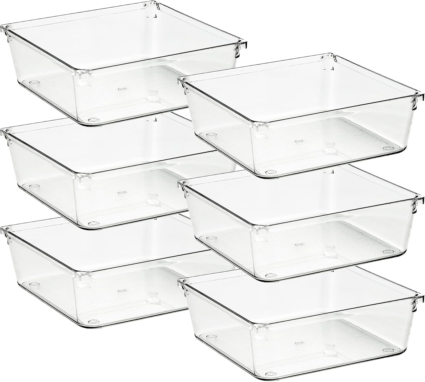 Ravinte 6 Pack Drawer Organizer - 6" X 6" Plastic Storage Bins, Acrylic Organizers with Non-Slip Pads Clear Desk Storage Tray for Makeup, Jewelries, Kitchen Utensils, Bathroom and Office
