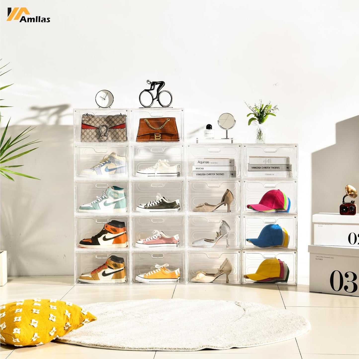 8 Pack Shoe Boxes Clear Plastic Stackable, Large Shoe Storage Organizer with Lids,Drop Side Shoe Containers for Entryway,Sneaker Storage Fit up to US Size 13 (13’’x 10.6”x 8.3”)