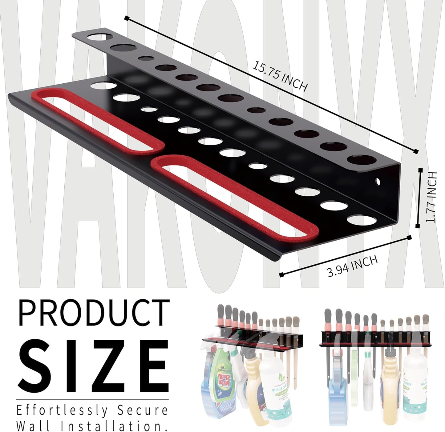 Wall Mount Brush & Spray Bottle Holder Combo Rack for Garage, Detailing Organizer with Mounting Hardware - Holds 12 Brushes & Hanging Rail for Bottles