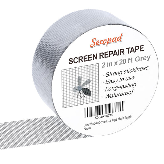 Grey Window Screen Repair Tape, 2IN X 20FT Screen Repair Kit for Windows or Doors, Strong Adhesive Fiberglass Mesh Patch Tape