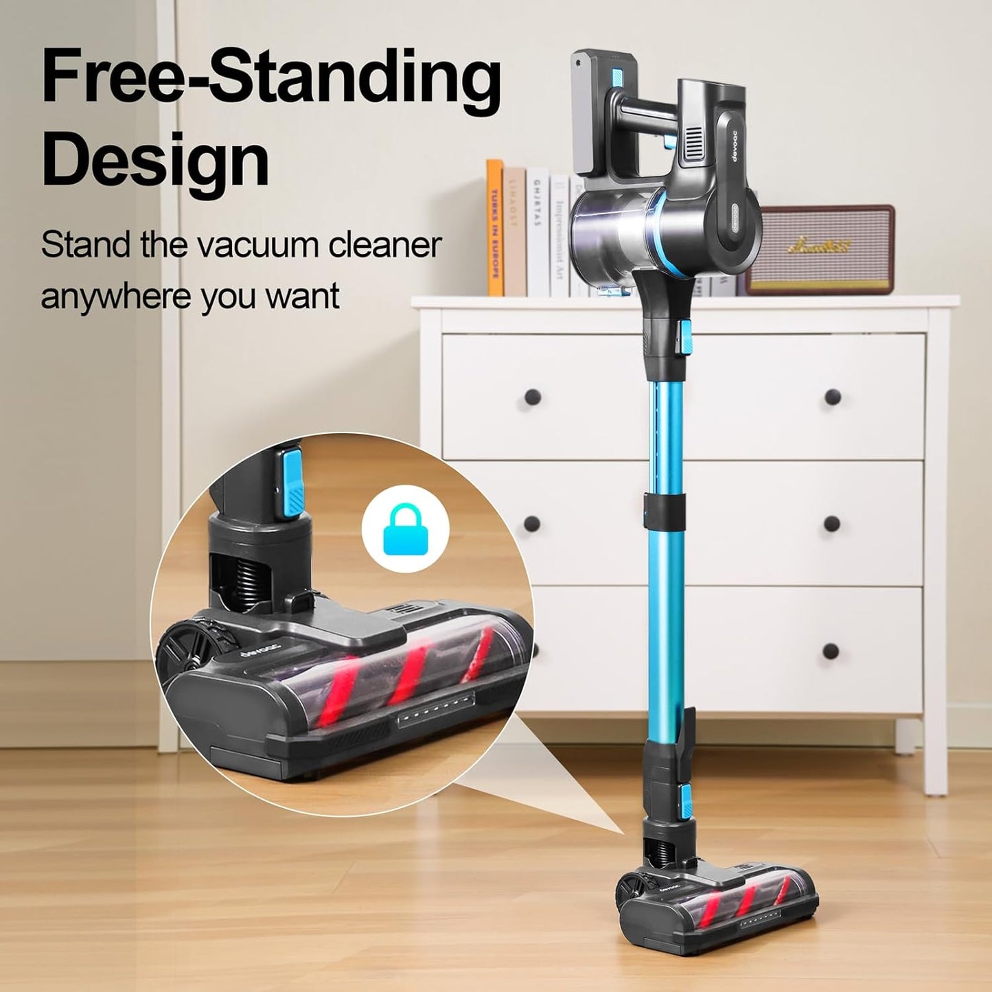 DEVOAC S11 Cordless Vacuum Cleaner, 50Kpa 50 Mins Vacuum Cleaners for Home,8 in 1 Lightweight Stick Vacuum with Self-Standing, Powerful Rechargeable Vacuum for Carpets, Pet Hair, Hardwood Floors