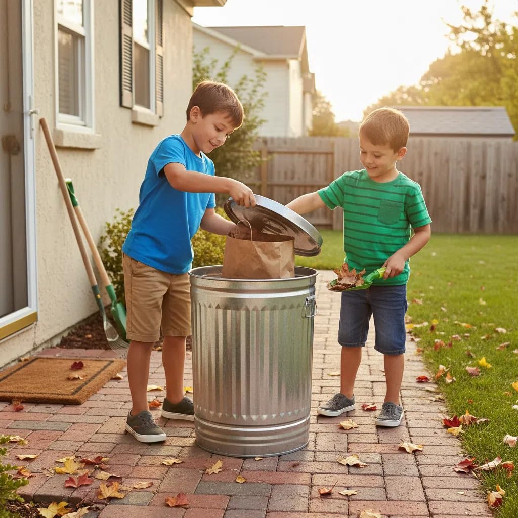 31 Gallon Metal Trash Can with Lid, Durable Silver Garbage Can-Easy to Clean,Suitable for Outdoor, Kitchen, Office