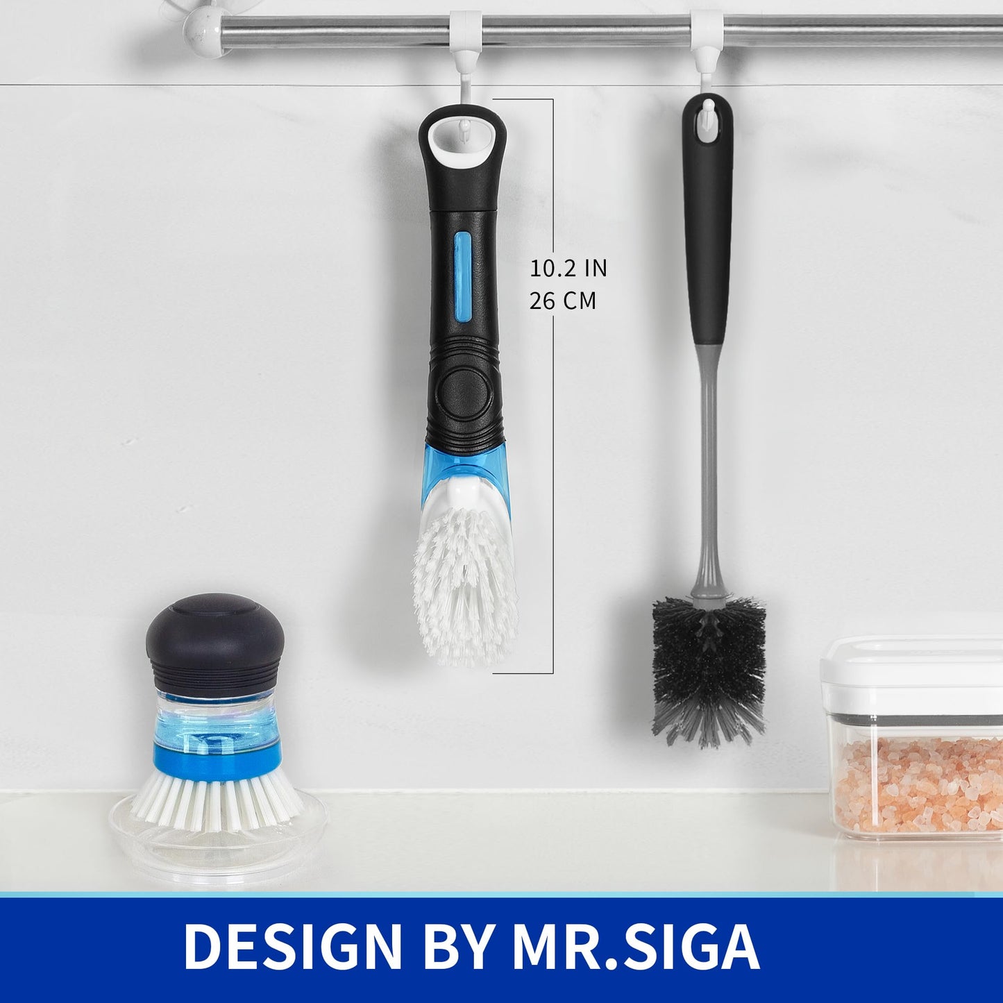 MR.SIGA Soap Dispensing Dish Brush, Kitchen Brush for Pot Pan Sink Cleaning