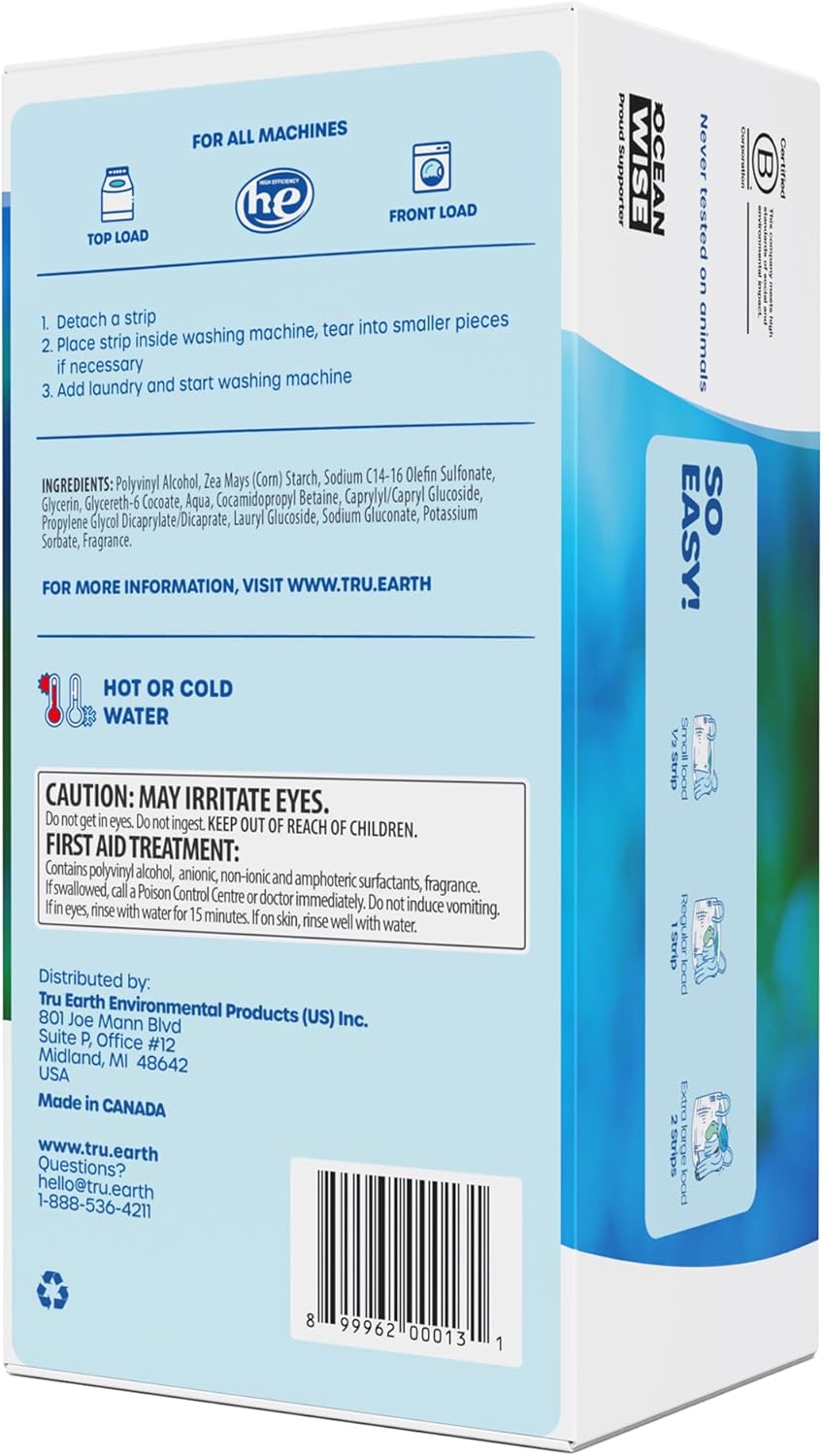 Tru Earth Compact Dry Laundry Detergent Sheets, Bulk, up to 768 Loads (384 Count) - Paraben-Free - Original Eco-Strip Liquidless Detergent, Travel Sheets - Fresh Linen