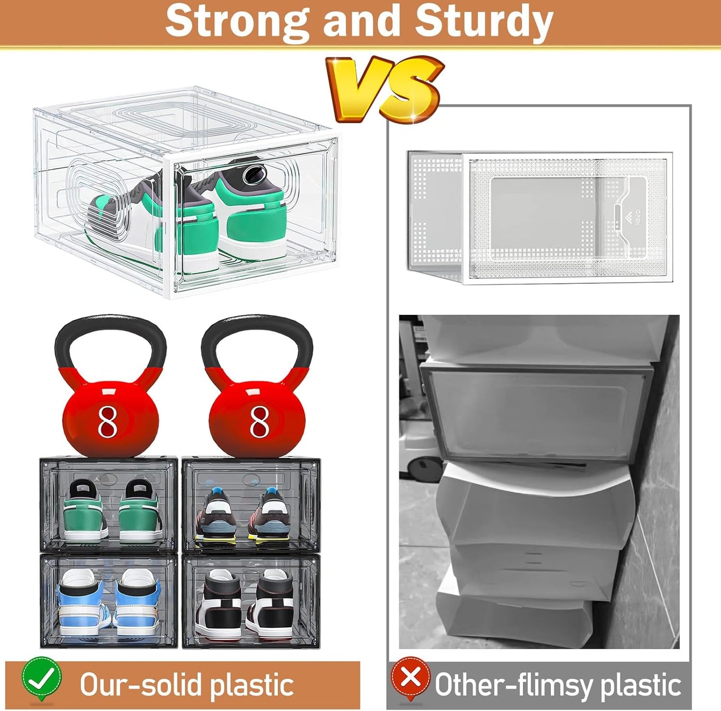 6 Pack Thicken Shoe Organizer Stackable,Upgraded Sturdy Shoe Storage Box with Magnetic Door,Shoe Containers for Sneaker Display,White