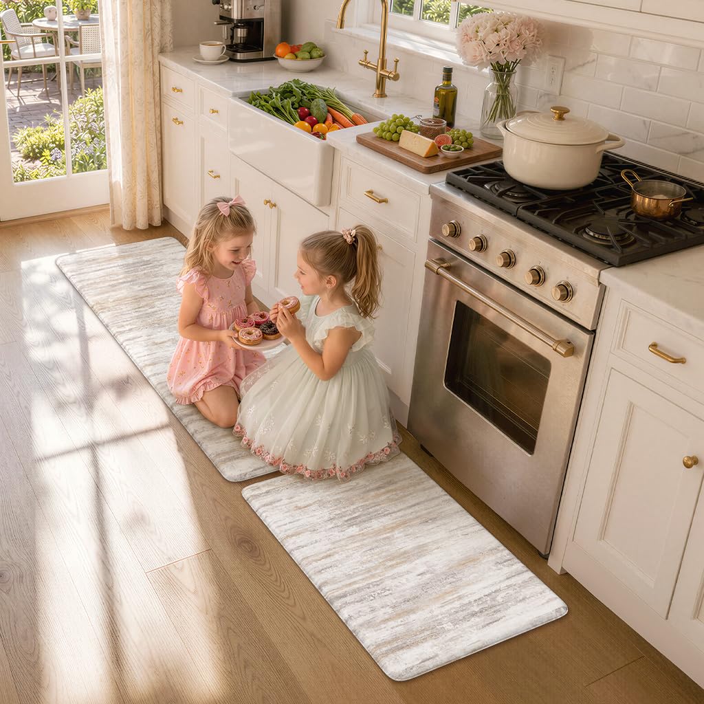 KIMODE Anti Fatigue Kitchen Mats for Floor 2 Piece, Abstract Kitchen Rugs