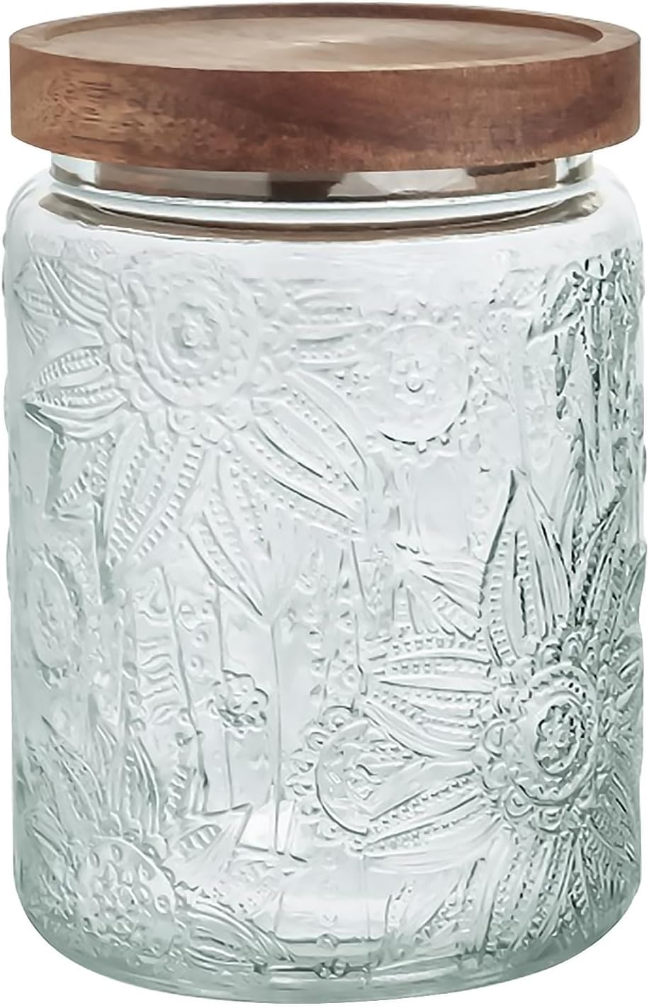 24 OZ Glass Storage Jar with Airtight Bamboo Wooden Lids, Vintage Food Containers Canisters Sets for Kitchen Counter Pantry, Sugar, Flour, Candy, Tea, Coffee Beans, Oats, Grain Bin, Pasta, Cereal