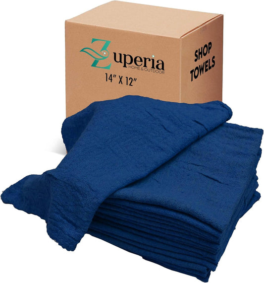ZUPERIA Cotton Shop Towel – Multipurpose Cleaning Cloths (14" x 12" - Pack of 500 - Blue) Reusable Shop Rags for Automobiles, Industrial, Restaurants, Garage, and Homes