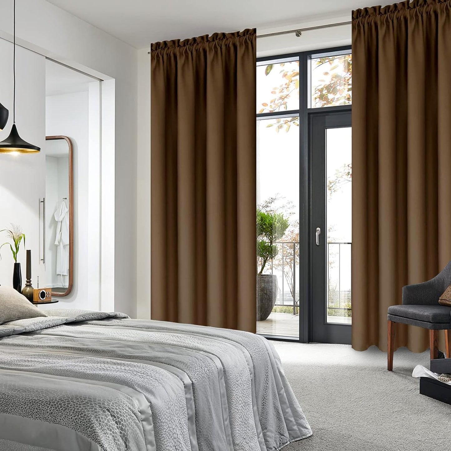 DWCN Blackout Curtains for Bedroom – Thermal Insulated Room Darkening Drapes for Living Room, Brown, W 42 x L 84 Inch, Set of 2 Rod Pocket Curtain Panels